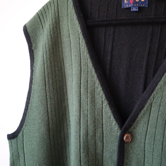 Vintage Exco Crocodile Wool Button Up Vest, Size Large - Picture 4 of 12
